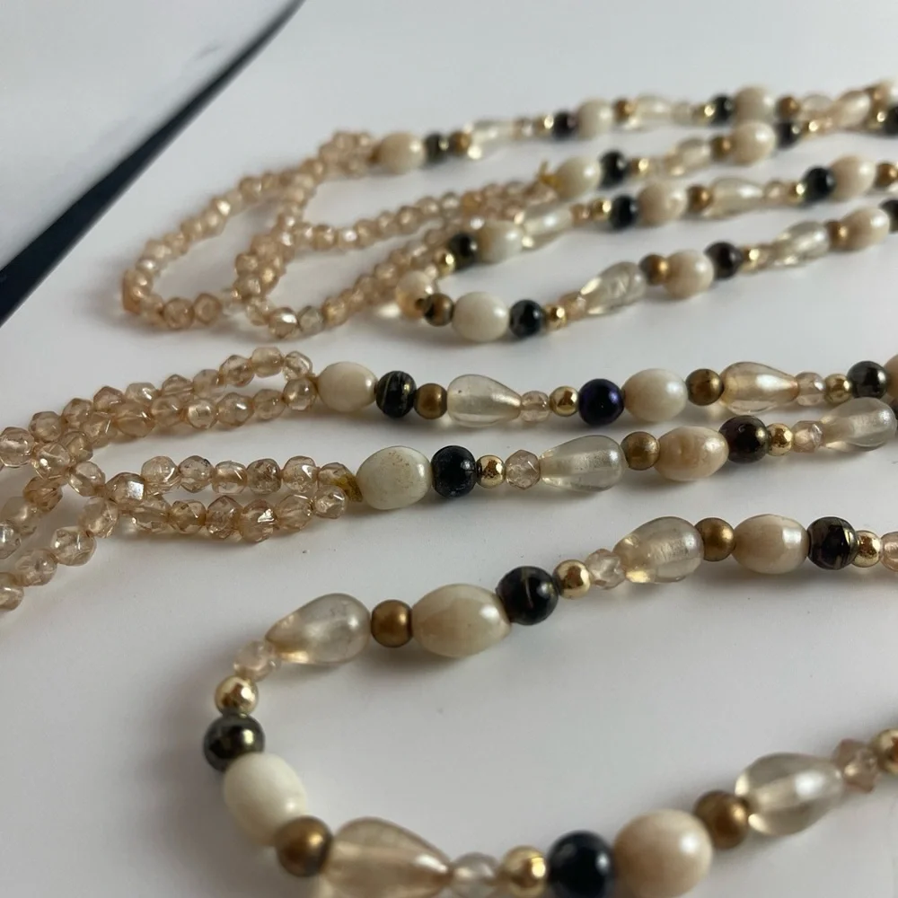 Tie Backs Glass Beads Lot of 2 Cream, Brown & Gold Curtain, Bath Towels Tie Back
